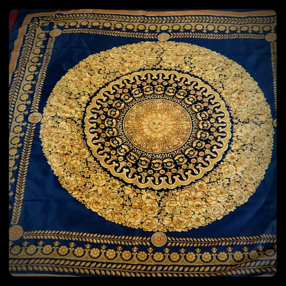 Blue and Gold Elegant Sun Symbol Ladies Scarf